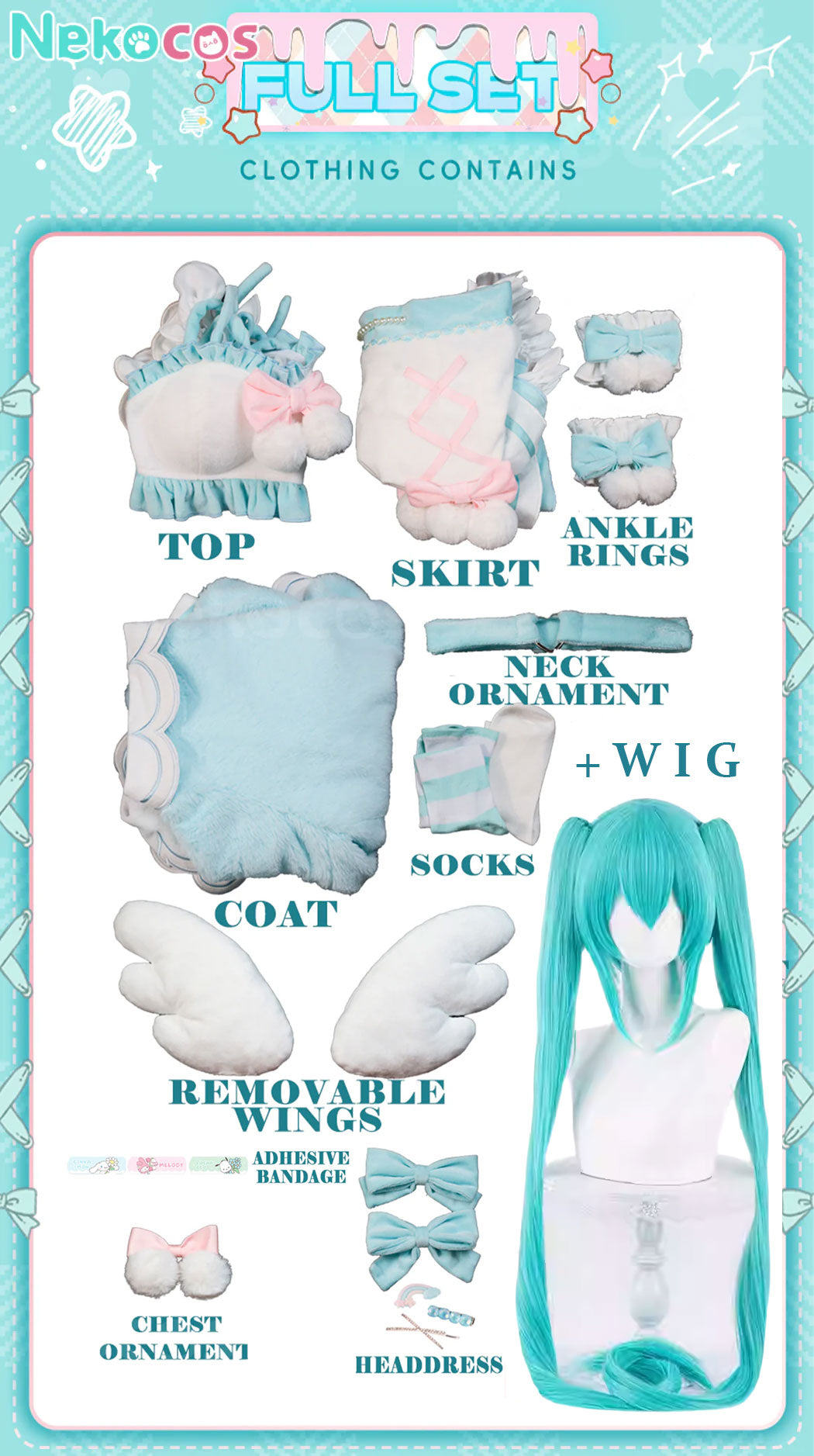 【Nekocos】Vocaloid Cosplay Hatsune Miku and Sanrio Collaboration Cosplay Costume Premium Edition | Custom-Tailor
