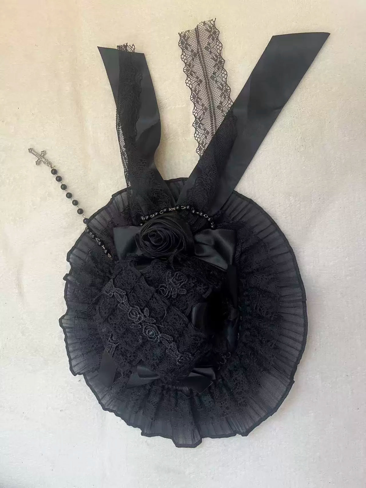 Star Remains Prayer - Elegant Gothic Lolita JSK & OP Dress Set, Cross & Moon Prints Mini Top Hat Only S Two-piece Set