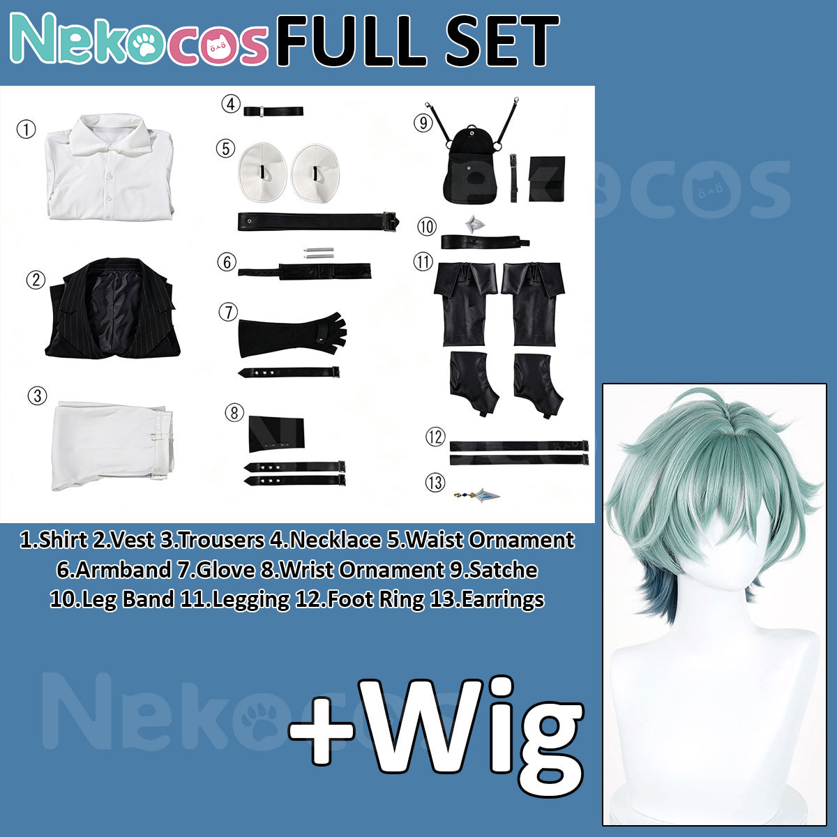Nekocos Game Genshin Impact Cosplay Lohen Cosplay Costume | Custom-Tailor full set including wig and accessories.