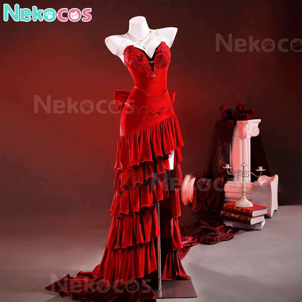 【Nekocos】Game Cosplay Aerith red Dress Cosplay Costume Premium Edition | Custom-Tailor