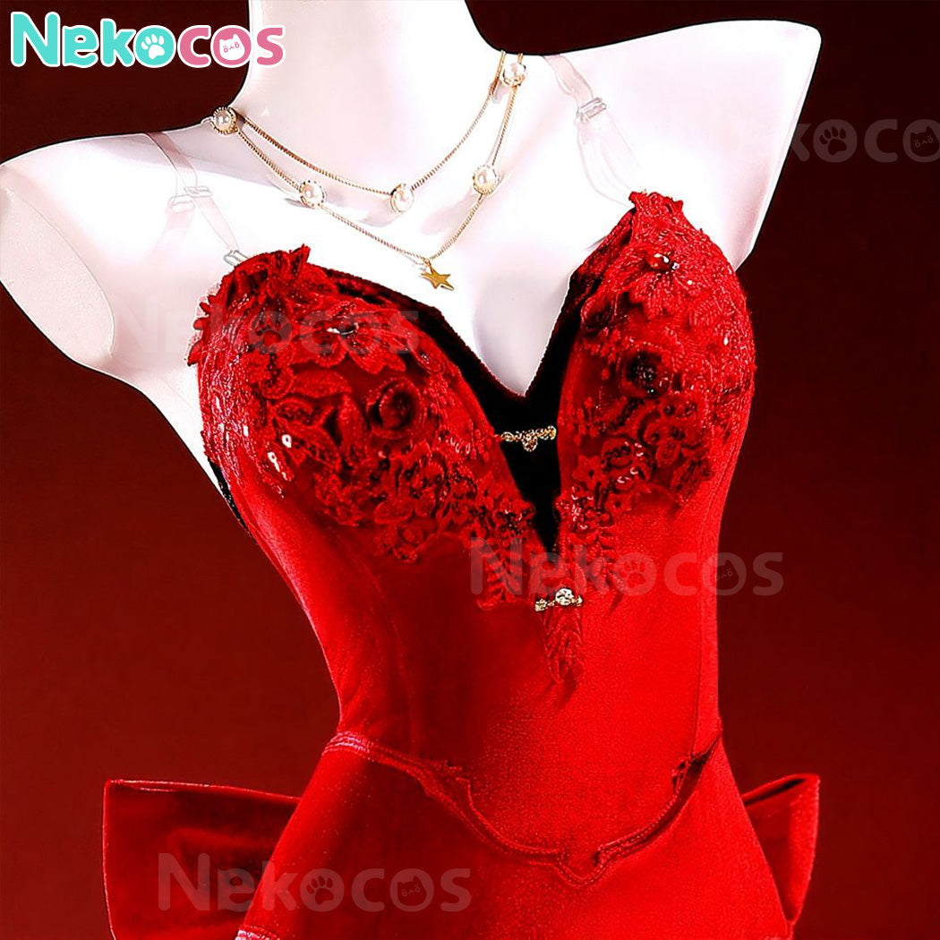 【Nekocos】Game Cosplay Aerith red Dress Cosplay Costume Premium Edition | Custom-Tailor