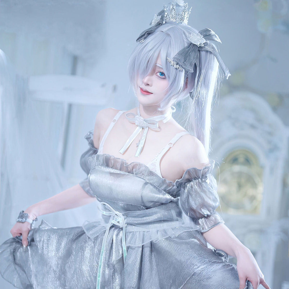 【Nekocos】Game Cosplay Cinderella Glass Princess Cosplay Costume | In Stock