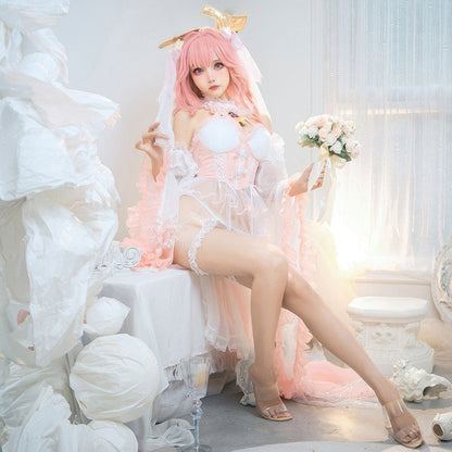 【Nekocos】Game Genshin Impact Cosplay Yae Miko Bride Ver. Cosplay Costume | Custom-Tailor model showcasing the detailed outfit.