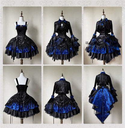 Dark Raven Poem - Gothic Lolita JSK & Bolero Dress Set, Diamond Velvet 45967:869839