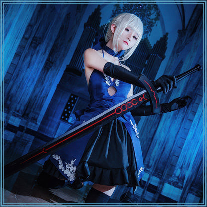 【Nekocos】Game Fate/stay night Cosplay Altria Pendragon Black Dress Cosplay Costume | In Stock