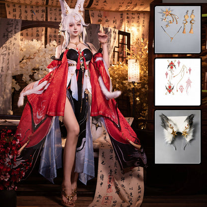 【Nekocos】Game Wuthering Waves Cosplay Xin Cosplay Costume Premium Edition | Custom-Tailor displayed on model in a vibrant setting.