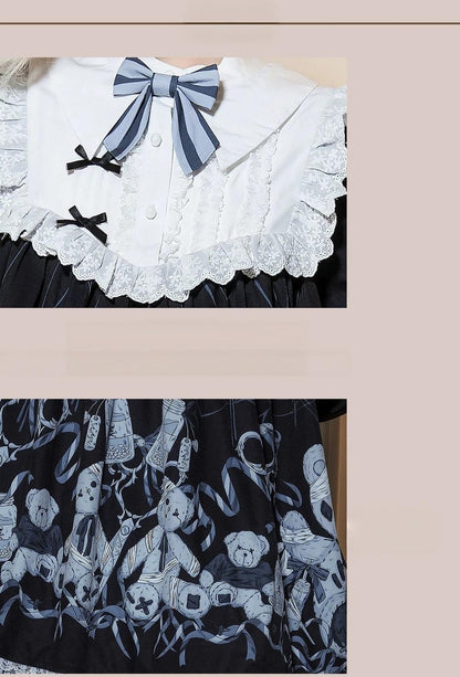 Bandage Bear - Gothic Lolita Long-Sleeve OP Dress, Teddy Bear Print