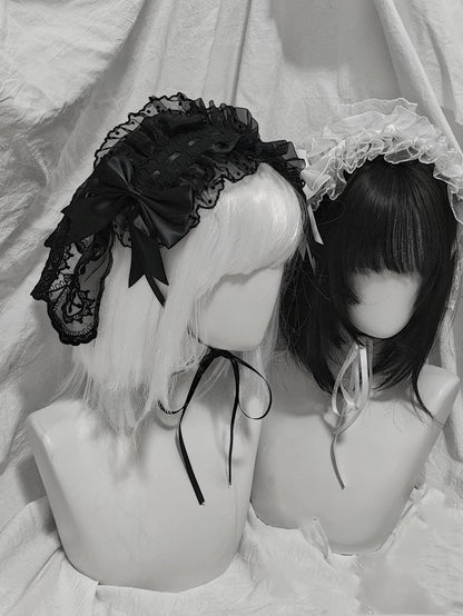 Halloween Gothic Lolita Lace Veil Hairband, Cross Embroidery