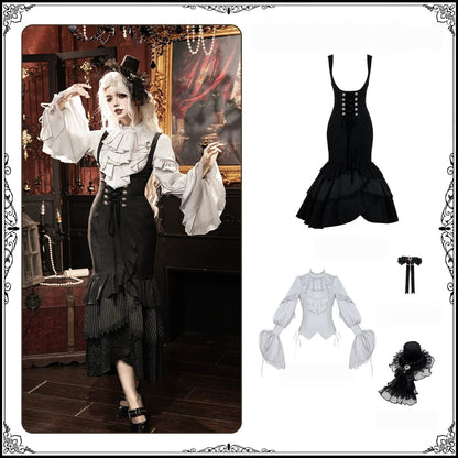 Night Crow - Elegant Gothic Lolita Blouse or Skirt Set, Irregular Hem (L M S) 46021:872648