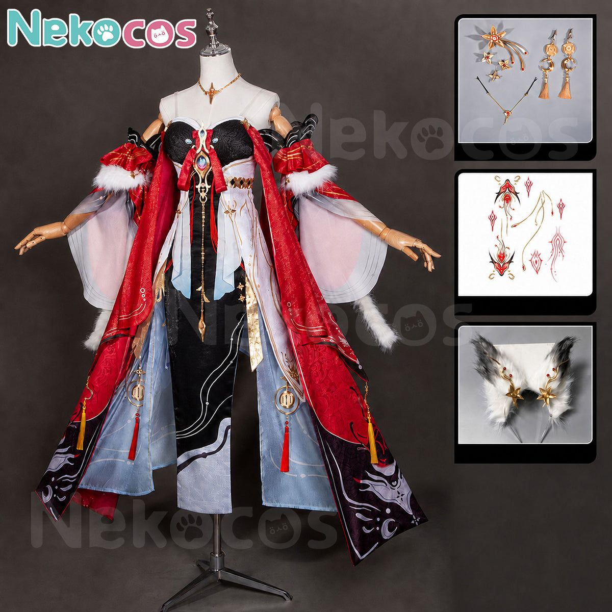 【Nekocos】Game Wuthering Waves Cosplay Xin Cosplay Costume Premium Edition | Custom-Tailor displayed with accessories.
