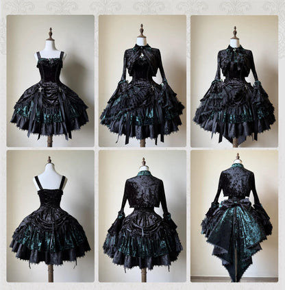 Dark Raven Poem - Gothic Lolita JSK & Bolero Dress Set, Diamond Velvet 45967:869841