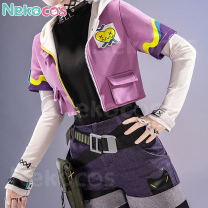 Nekocos Game Cosplay Clove Cosplay Costume | Custom-Tailor featuring a stylish purple jacket and accessories.