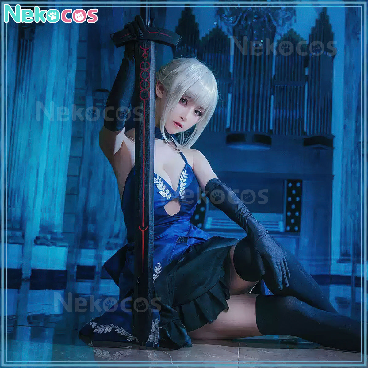 【Nekocos】Game Fate/stay night Cosplay Altria Pendragon Black Dress Cosplay Costume | In Stock