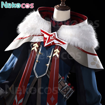 【Nekocos】Game Genshin Impact Cosplay Alyosha Cosplay Costume Premium Edition | Custom-Tailor close-up detail of costume collar and design.