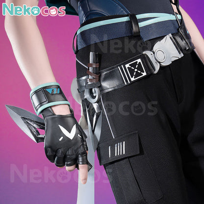 Close-up of 【Nekocos】Game Cosplay Jett Cosplay Costume featuring detailed gloves and accessories.