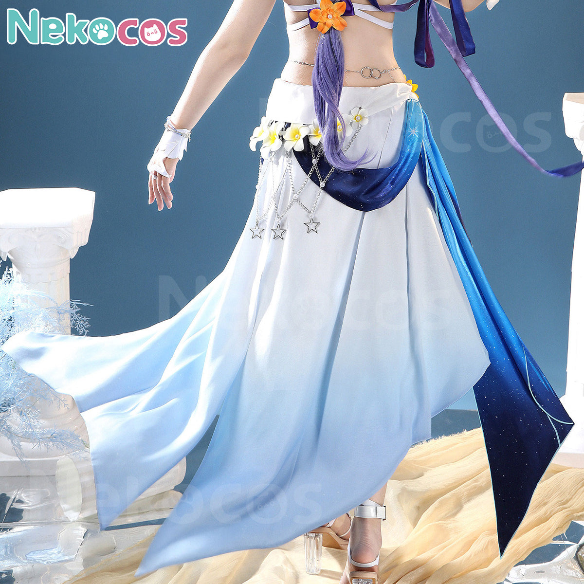【Nekocos】Game Honkai: Star Rail Cosplay Robin Summeretto Cosplay Costume | Custom-Tailor, featuring flowing blue and white dress.
