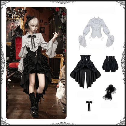 Night Crow - Elegant Gothic Lolita Blouse or Skirt Set, Irregular Hem (L M S) 46021:872649
