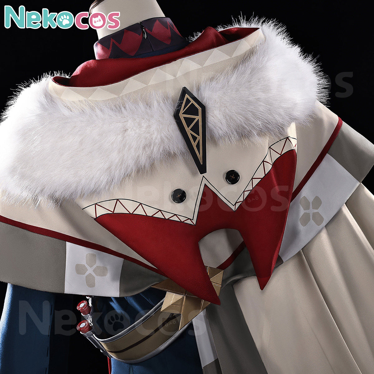 Nekocos Game Genshin Impact Cosplay Alyosha Cosplay Costume Premium Edition | Custom-Tailor detailed close-up of cape design.