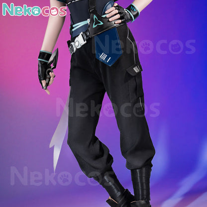 Nekocos Game Cosplay Jett Cosplay Costume | Custom-Tailor showing detailed pants and accessories in a vibrant background.