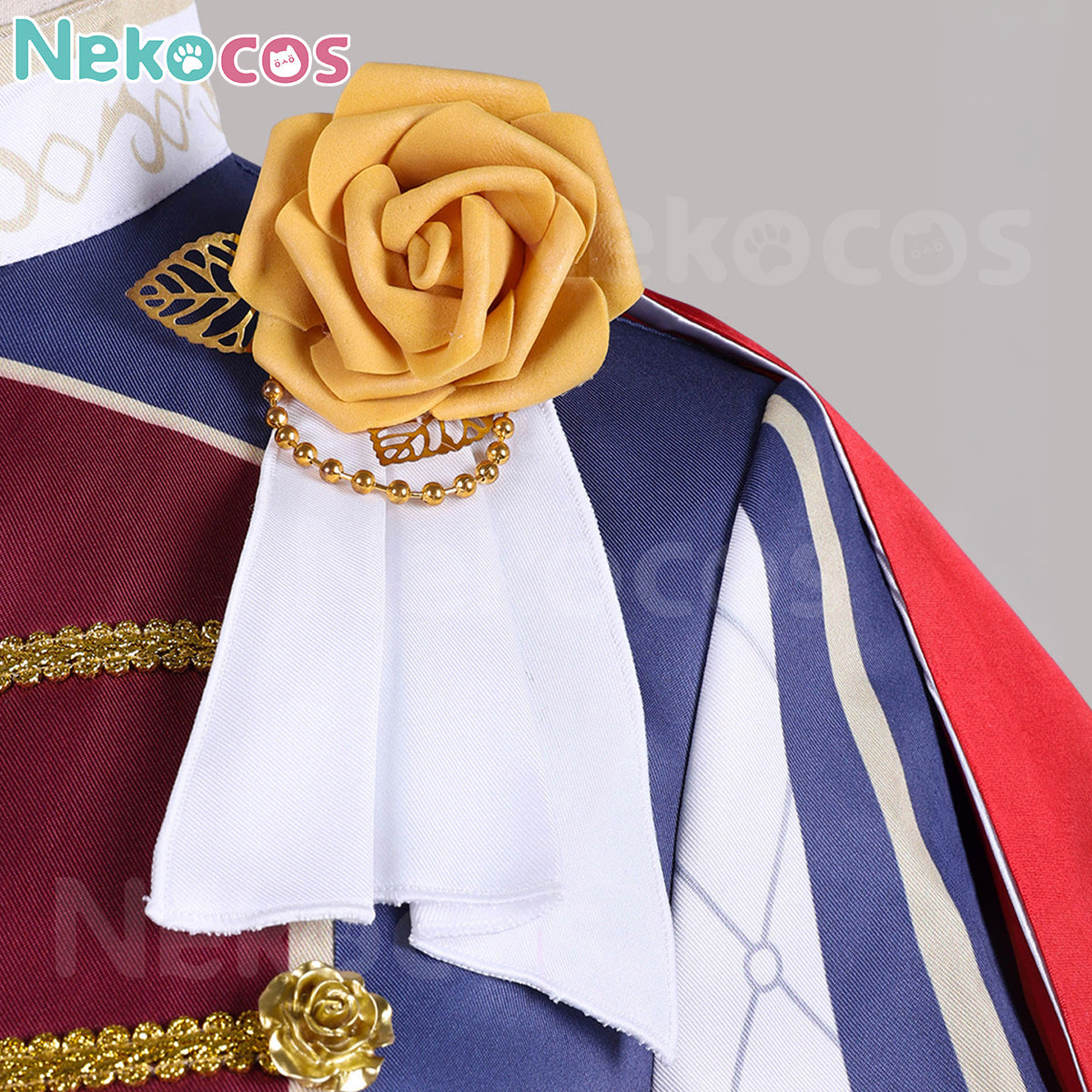 Close-up of 【Nekocos】Game Uma Musume Pretty Derby Cosplay Rose Kingdom Cosplay Costume detailing with a golden rose.