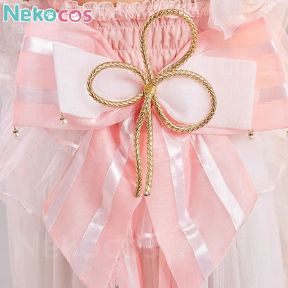 Nekocos Game Genshin Impact Cosplay Yae Miko Bride Ver. Cosplay Costume detail featuring a decorative pink bow.