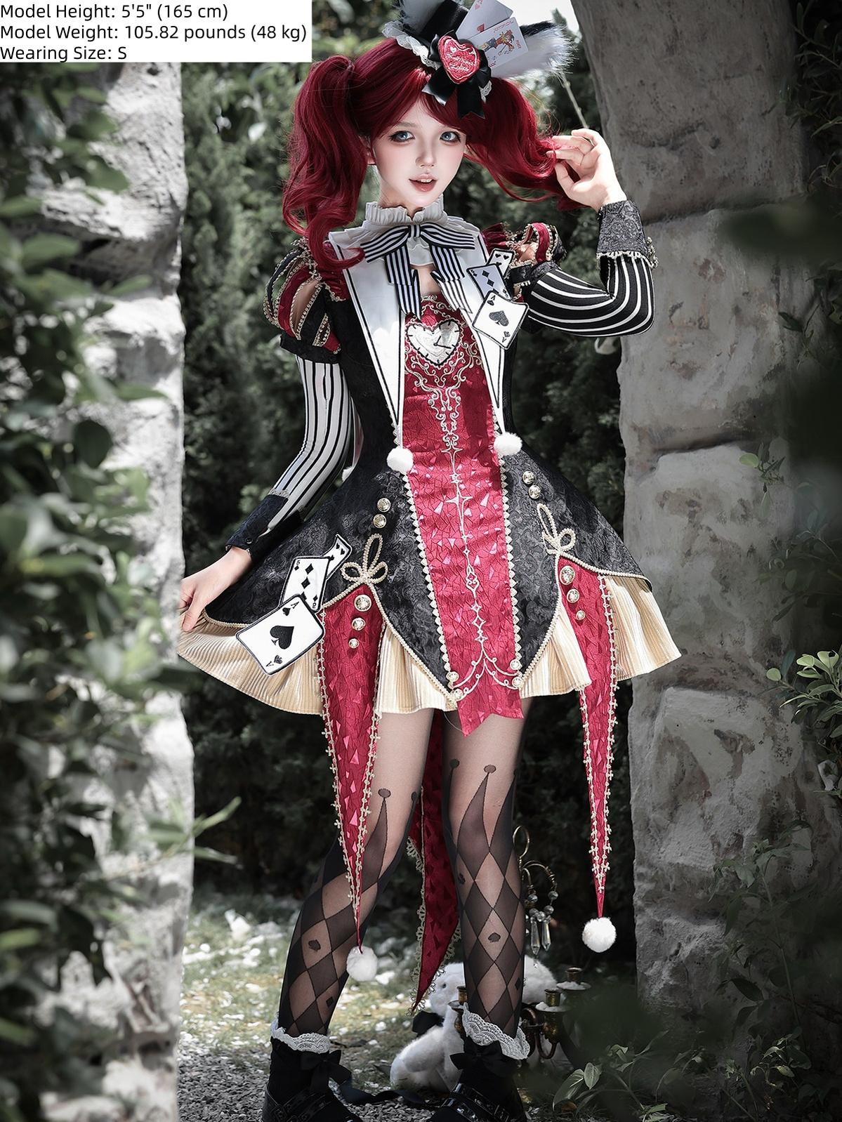 Circus Fantasy Night - Gothic Lolita Jacquard Dress, Pointed Tail Hem