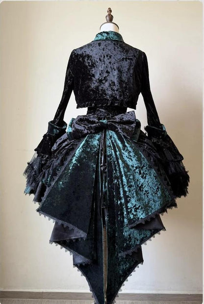 Dark Raven Poem - Gothic Lolita JSK & Bolero Dress Set, Diamond Velvet (Green / L M S XL) 45967:869845
