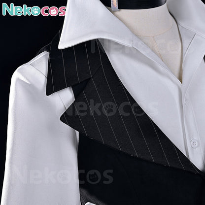 【Nekocos】Game Genshin Impact Cosplay Lohen Cosplay Costume | Custom-Tailor detailed view of collar and fabric texture