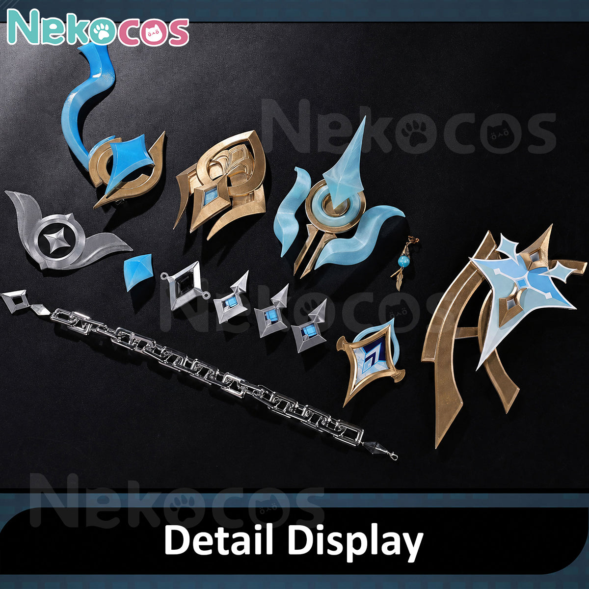 Detail display of 【Nekocos】Game Genshin Impact CosplayAether Traveler Snezhnaya Skin Costume Premium Edition accessories.