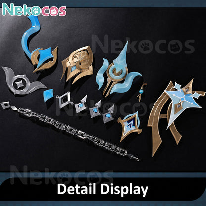 Detail display of 【Nekocos】Game Genshin Impact CosplayAether Traveler Snezhnaya Skin Costume Premium Edition accessories.