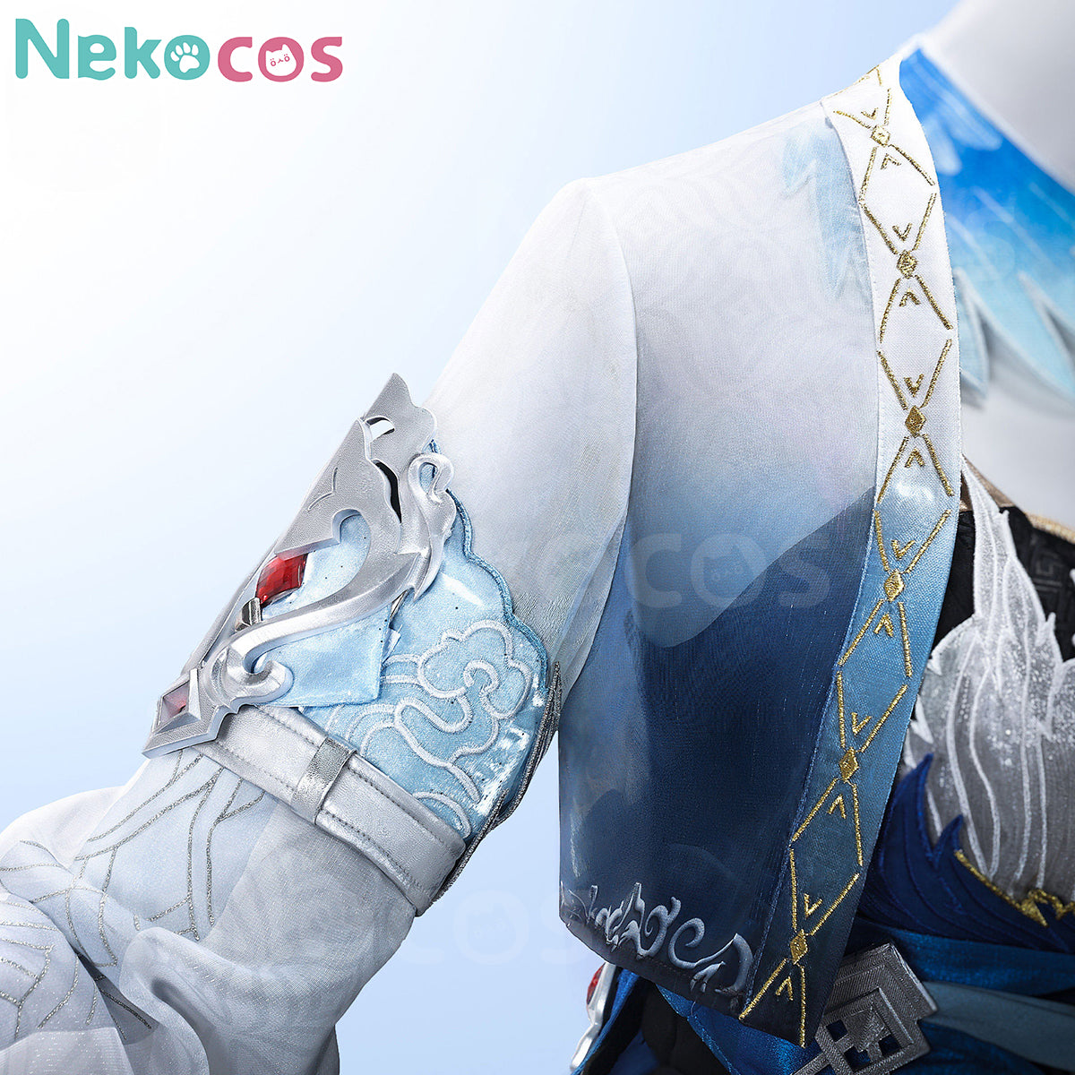 Yangyang Cosplay Costume Premium Edition Wuthering Waves Cosplay detailed sleeve design with silver embellishments.