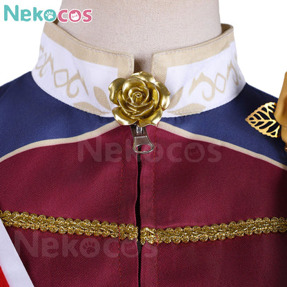 Close-up of the collar and zipper detail on the 【Nekocos】Game Uma Musume Pretty Derby Cosplay Rose Kingdom Cosplay Costume | In Stock.
