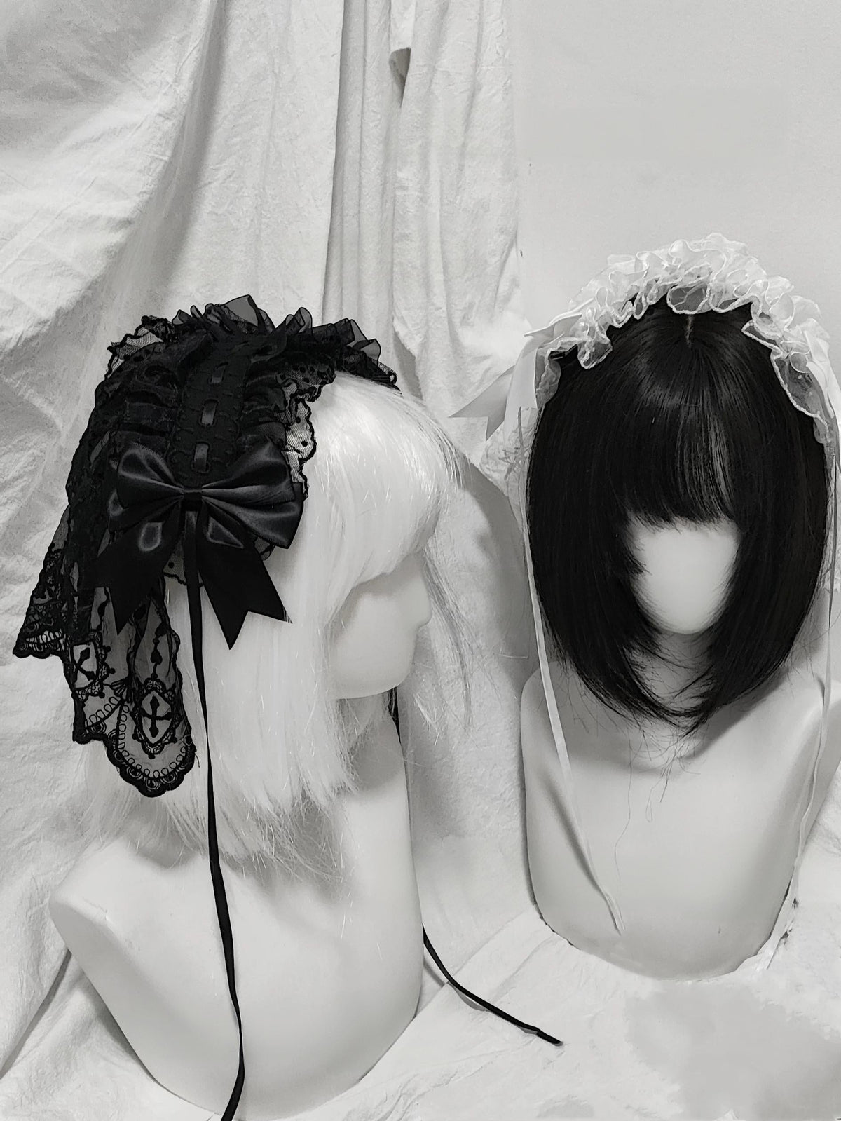 Halloween Gothic Lolita Lace Veil Hairband, Cross Embroidery
