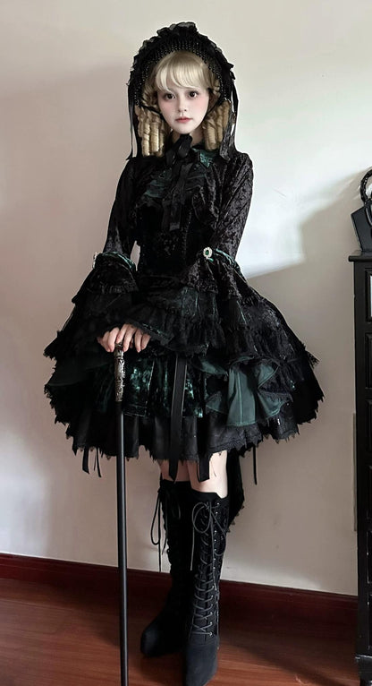 Dark Raven Poem - Gothic Lolita JSK & Bolero Dress Set, Diamond Velvet 45967:869804