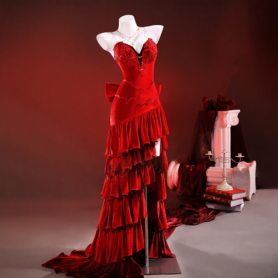 【Nekocos】Game Cosplay Aerith red Dress Cosplay Costume Premium Edition | Custom-Tailor