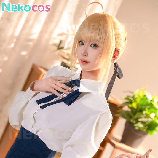 【Nekocos】Game Fate/stay night Cosplay Altria Pendragon Blue White Dress Cosplay Costume | In Stock