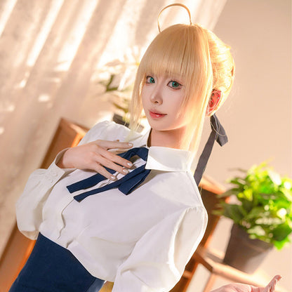 【Nekocos】Game Fate/stay night Cosplay Altria Pendragon Blue White Dress Cosplay Costume | In Stock