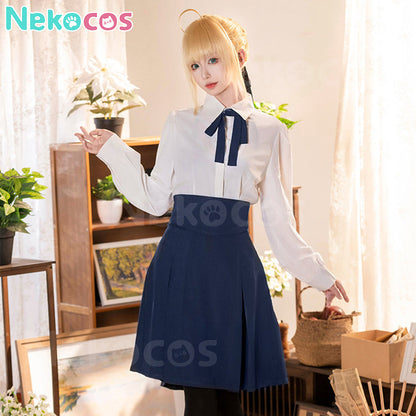 【Nekocos】Game Fate/stay night Cosplay Altria Pendragon Blue White Dress Cosplay Costume | In Stock