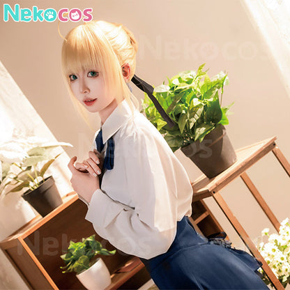 【Nekocos】Game Fate/stay night Cosplay Altria Pendragon Blue White Dress Cosplay Costume | In Stock