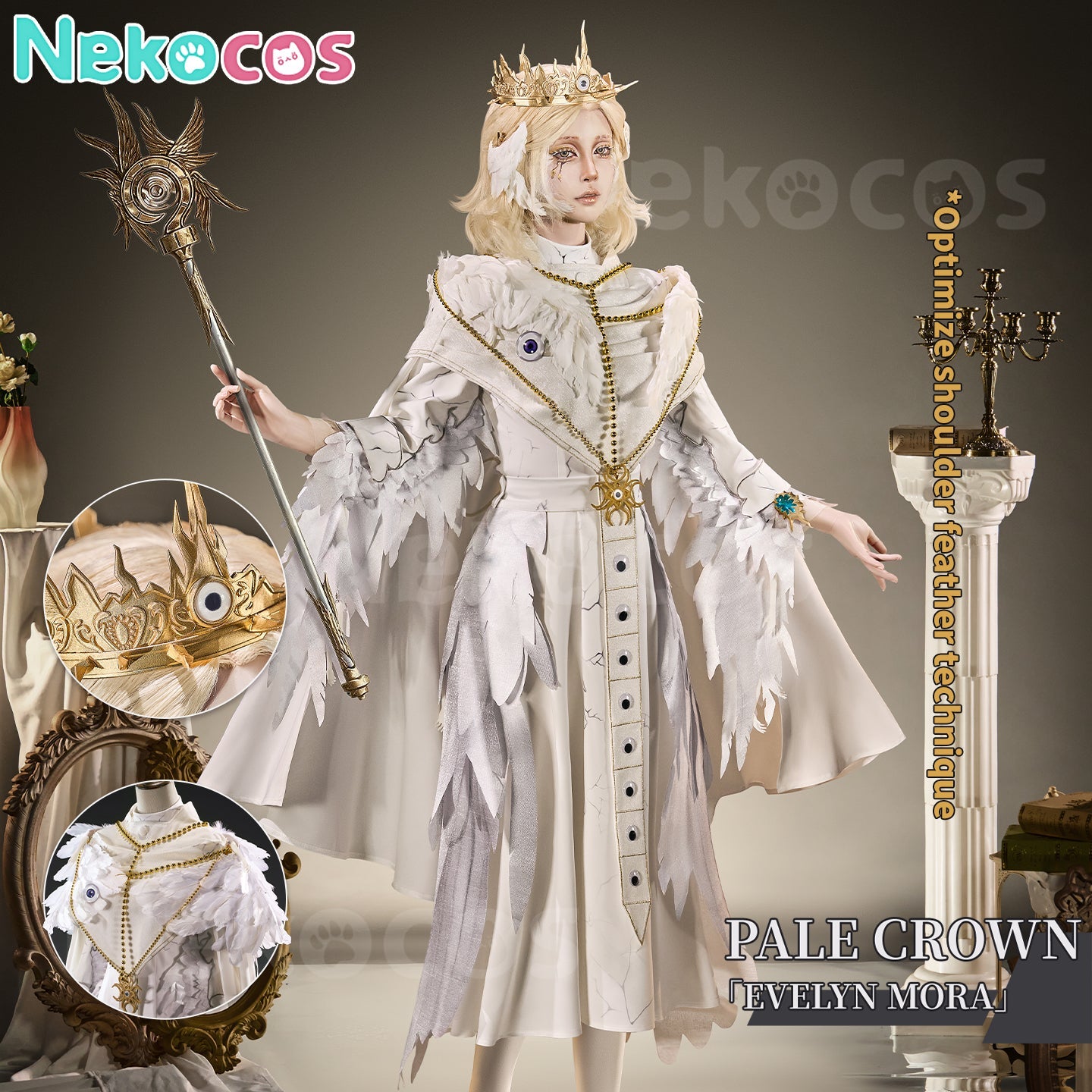 【Nekocos】Game Identity V Faro lady Evelyn Mora Pale Crown Cosplay Costume Premium Edition | In Stock
