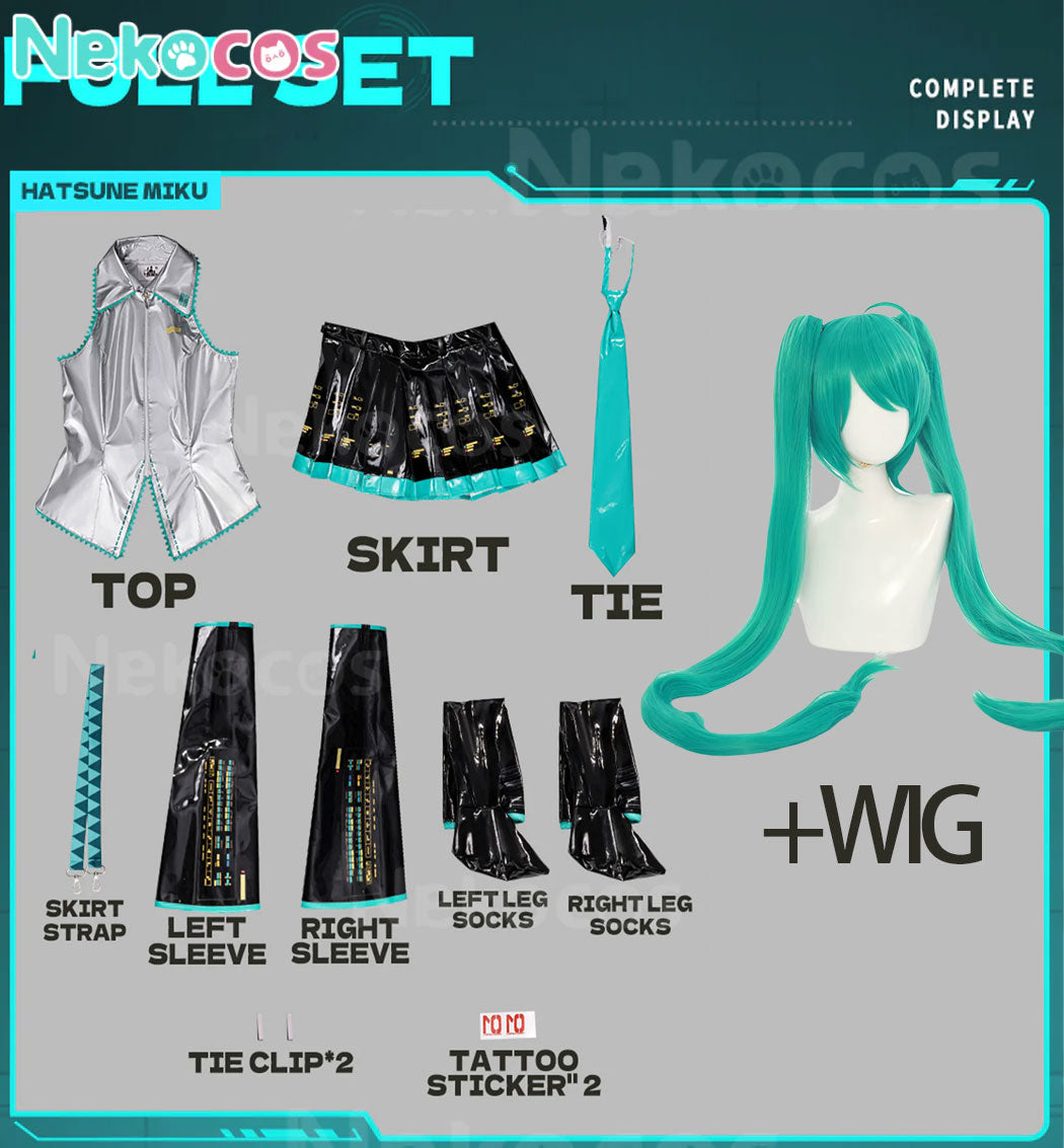 【Nekocos】Vocaloid Hatsune Miku Cosplay Miku Silver Patent Leather Cosplay Costume | In Stock