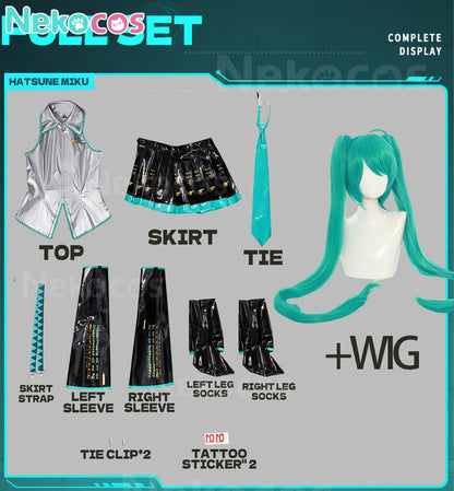【Nekocos】Vocaloid Hatsune Miku Cosplay Miku Silver Patent Leather Cosplay Costume | In Stock