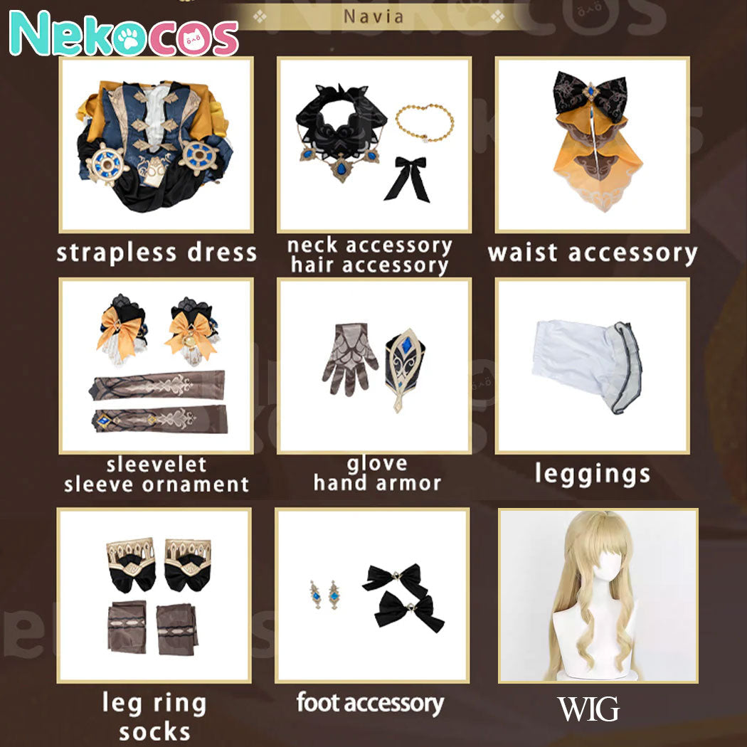 【Nekocos】Game Genshin Impact Cosplay Navia Cosplay Costume Premium Edition | In Stock