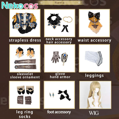 【Nekocos】Game Genshin Impact Cosplay Navia Cosplay Costume Premium Edition | In Stock