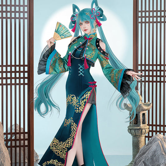 【Nekocos】Vocaloid Cosplay Miku Year Of The Snake Cheongsam Cosplay Costume Premium Edition | Custom-Tailor