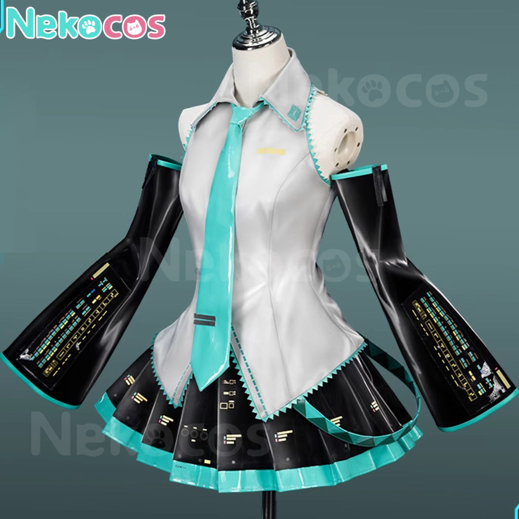 【Nekocos】Vocaloid Hatsune Miku Cosplay Miku Silver Patent Leather Cosplay Costume Premium Edition | In Stock