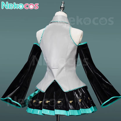 【Nekocos】Vocaloid Hatsune Miku Cosplay Miku Silver Patent Leather Cosplay Costume Premium Edition | In Stock