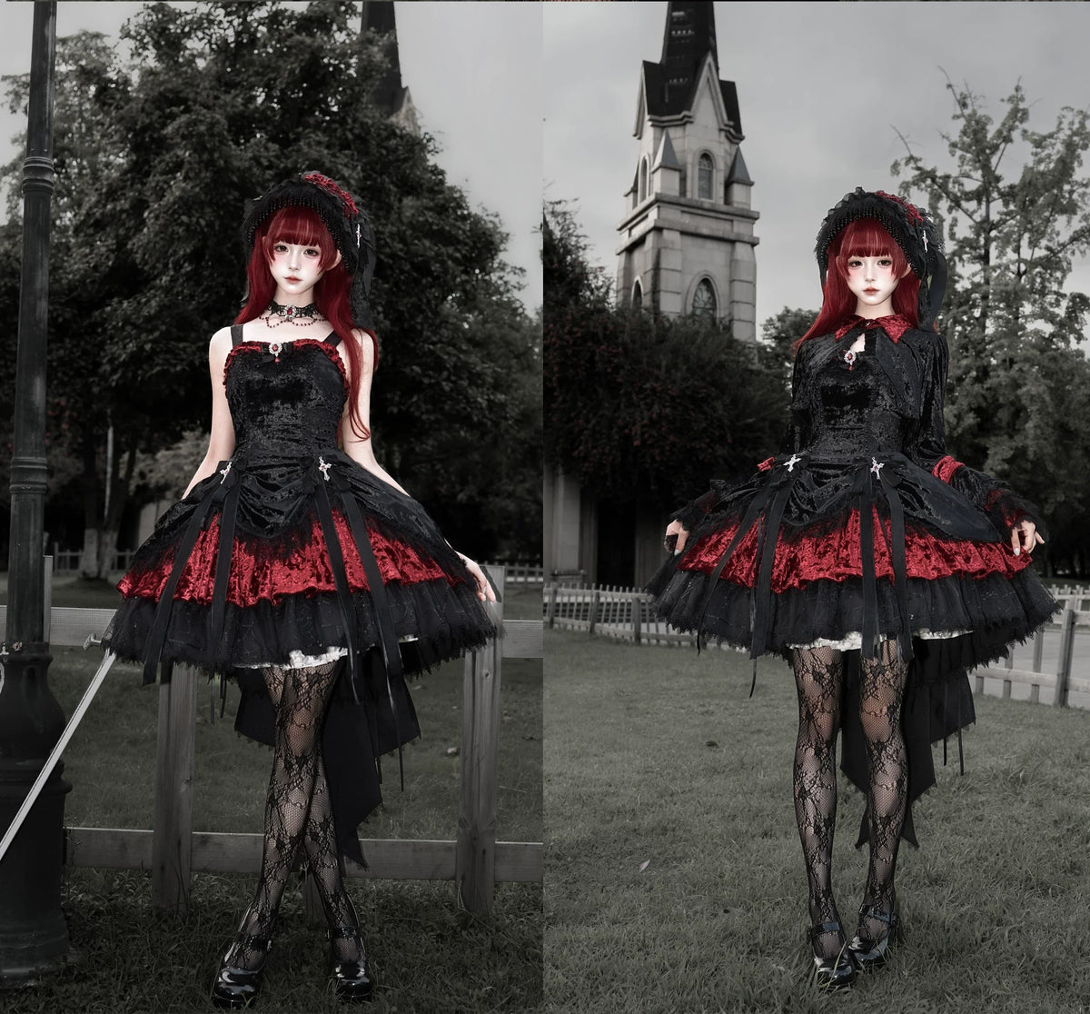 Dark Raven Poem - Gothic Lolita JSK & Bolero Dress Set, Diamond Velvet