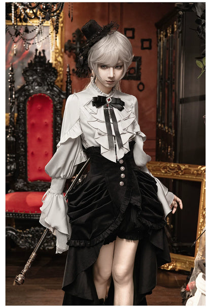 Night Crow - Elegant Gothic Lolita Blouse or Skirt Set, Irregular Hem