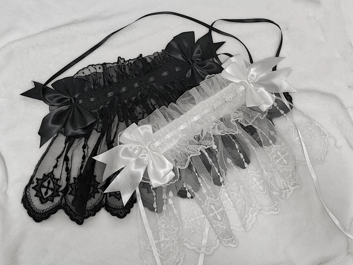 Halloween Gothic Lolita Lace Veil Hairband, Cross Embroidery